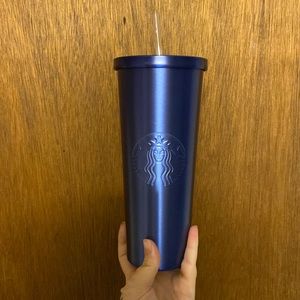 Starbucks Blue Metal Tumbler Cup and Straw